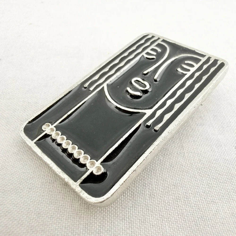 Vintage '70s Charles of the Ritz Pewter Brooch Pin/Pendant Black Enamel Art Deco